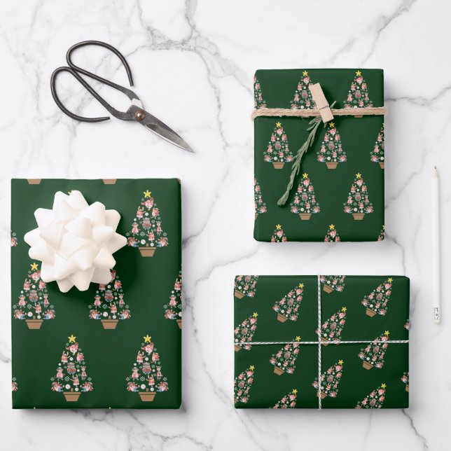 Feuille De Papier Cadeau Bal de baseball Animaux Arbre de Noël (Recto)