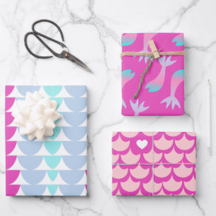 Feuille De Papier Cadeau Balances de sirène coloré arc-en-ciel rose coeur