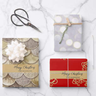 Feuille De Papier Cadeau Balances de sirène d'or et flèches de neige