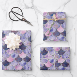 Feuille De Papier Cadeau Balances de sirène violet, rose et argent