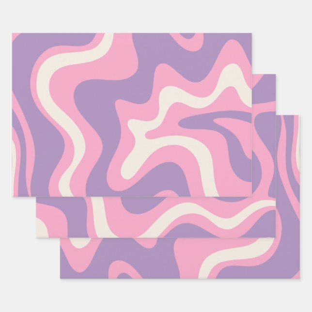 Feuille De Papier Cadeau Balayage liquide rétro Super rose violet Abstrait (Lot)
