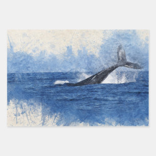 Feuille De Papier Cadeau Baleine à eau bleue