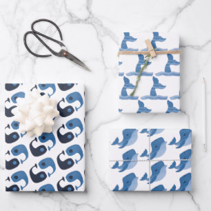Feuille De Papier Cadeau Baleine bleue mignonne