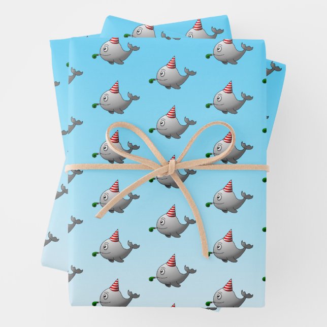Feuille De Papier Cadeau Baleine de fête (En situation)