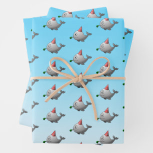 Feuille De Papier Cadeau Baleine de fête mignonne