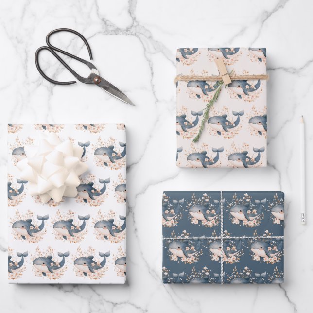 Feuille De Papier Cadeau Baleine mignonne (Recto)