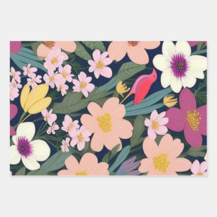 Feuille De Papier Cadeau Balise cadeau de fleurs colorées rose charmant