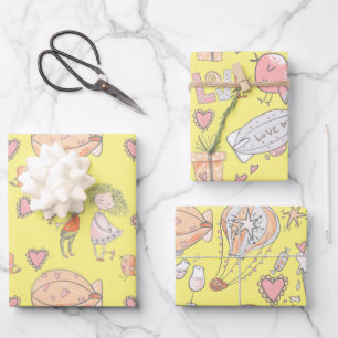 Feuille De Papier Cadeau Balle à air chaud de Whimsical, mignons insépara