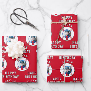 Feuille De Papier Cadeau Balle de baseball rouge Photo d'anniversaire d'enf