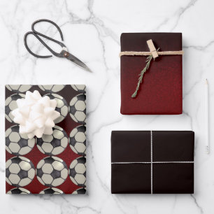 Feuille De Papier Cadeau Balle de football / Burgandy