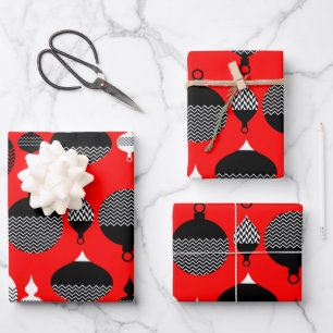 Feuille De Papier Cadeau Balle Décorative De Noël Rouge Et Noir