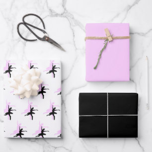 Feuille De Papier Cadeau Ballerina Dance Rose et Noir