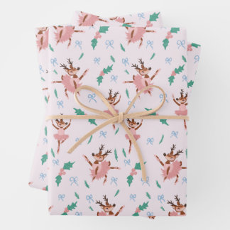 Feuille De Papier Cadeau Ballerina Reindeer et Bows Noël