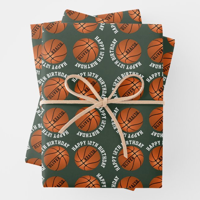 Feuille De Papier Cadeau Balles de Basket Enfants Nom Sports Joyeux Anniver (En situation)