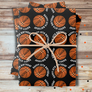 Feuille De Papier Cadeau Balles de Basketball Enfants Nom Sports Joyeux Ann