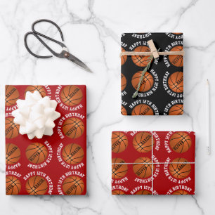 Feuille De Papier Cadeau Balles de Basketball Enfants Nom Sports Joyeux Ann
