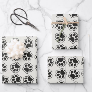 Feuille De Papier Cadeau Balles noires, Paws de chien, Paws de chat, Plan