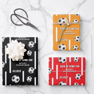 Feuille De Papier Cadeau Ballon de Football Sports Enfants Joyeux Noël
