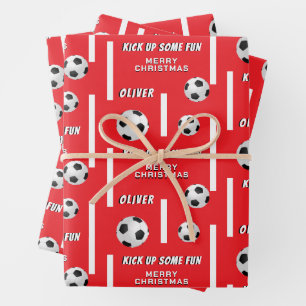 Feuille De Papier Cadeau Ballon de Football Sports Enfants Joyeux Noël
