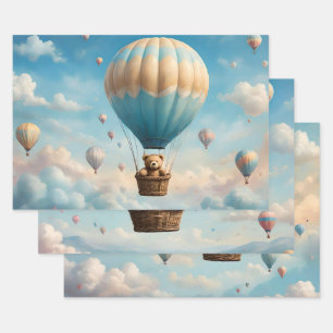 Feuille De Papier Cadeau Ballons à air chaud et nounours
