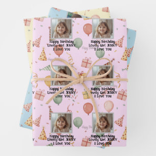 Feuille De Papier Cadeau Ballons Aquarelle & Photo Anniversaire Enfants Per