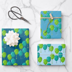 Feuille De Papier Cadeau Ballons bleu vert Design