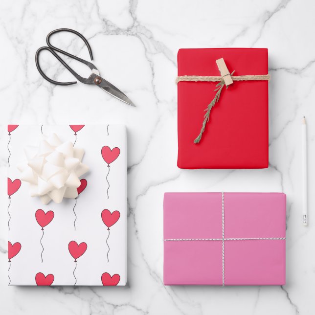 Feuille De Papier Cadeau Ballons cardiaques (Recto)