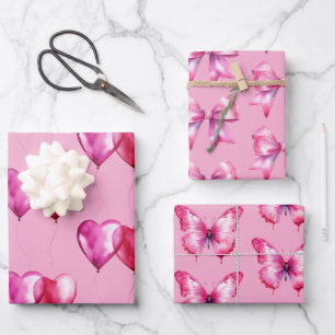 Feuille De Papier Cadeau Ballons Coeur rose Fille Anniversaire