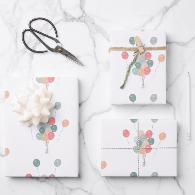 Feuille De Papier Cadeau Ballons colorés Pastel Party (Recto)