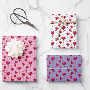 Feuille De Papier Cadeau Ballons en forme de cœur et Étoiles
