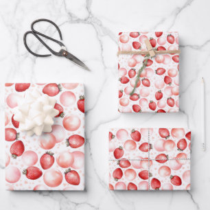 Feuille De Papier Cadeau Ballons roses et fraises rouges Berry doux