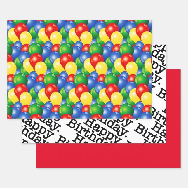 Feuille De Papier Cadeau Ballons traditionnels d'anniversaire heureux (Lot)