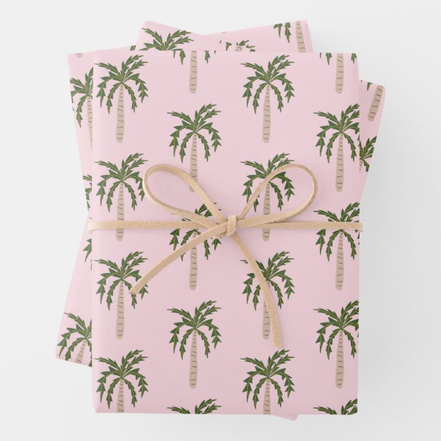 Feuille De Papier Cadeau Balnéaire Soiree Palm Trees Rose Cute CUSTOM (En situation)