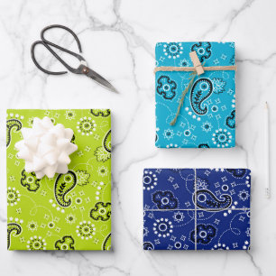 Feuille De Papier Cadeau Bandana Blue Green Mod Aventure Garçons Amusants