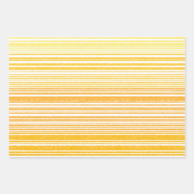 Feuille De Papier Cadeau Bandes d'aquarelle rétro chaude en moutarde jaune (Devant)
