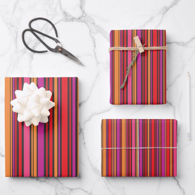 Feuille De Papier Cadeau Bandes de couleur vive (Recto)