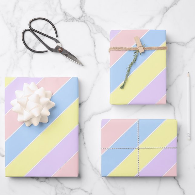 Feuille De Papier Cadeau Bandes de printemps Pastel (Recto)