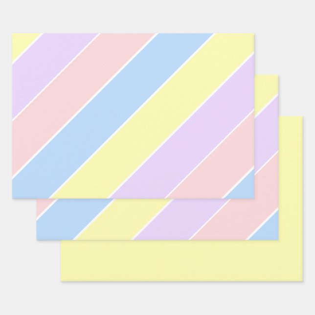 Feuille De Papier Cadeau Bandes de printemps Pastel (Lot)