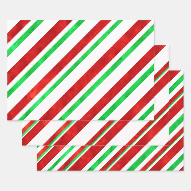 Feuille De Papier Cadeau Bandes de Sucre de canne rouge vert (Lot)