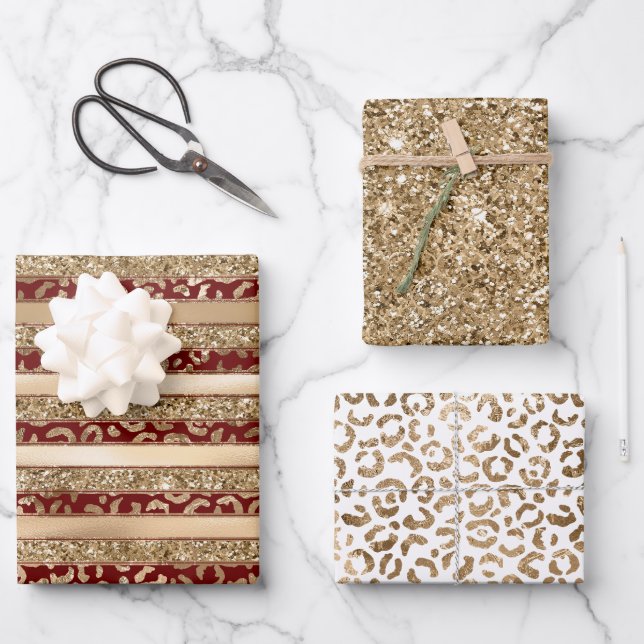 Feuille De Papier Cadeau Bandes d'Empreinte de léopard Parties scintillant  (Recto)