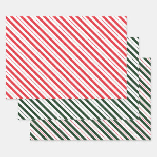Feuille De Papier Cadeau Bandes diagonales de Sucre de canne vert rouge et