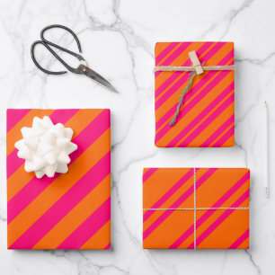 Feuille De Papier Cadeau Bandes diagonales multiples couleurs DIY Rose oran