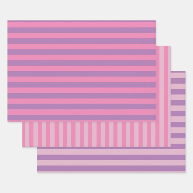 Feuille De Papier Cadeau Bandes en rose ensemble 3  (Lot)
