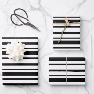 Feuille De Papier Cadeau Bandes inégales noires et blanches