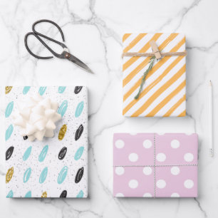 Feuille De Papier Cadeau Bandes motifs et points rose bleu