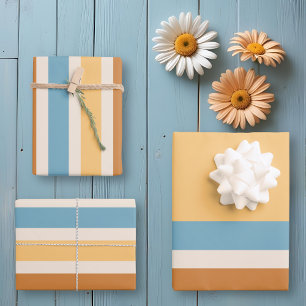 Feuille De Papier Cadeau Bandes orange Vintages rétros et bleues