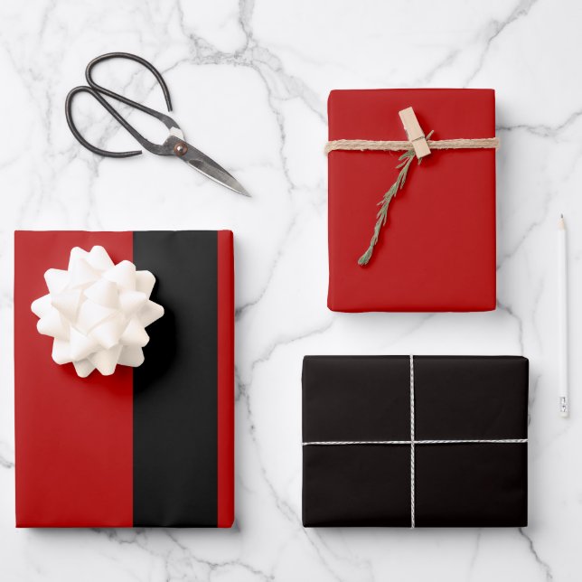 Feuille De Papier Cadeau Bandes rouges et blanches noires (Recto)