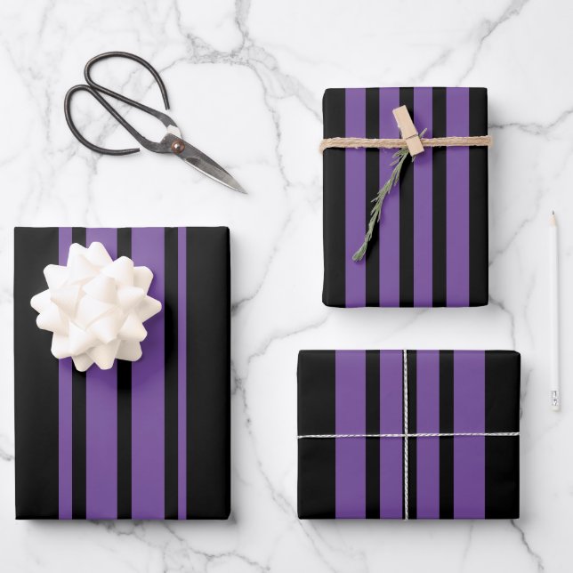 Feuille De Papier Cadeau Bandes Violettes Et Noires (Recto)