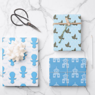 Feuille De Papier Cadeau Baptême Église Ange de la Colombe Bleue