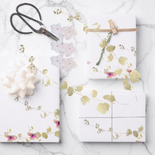 Feuille De Papier Cadeau Baptême floral élégance délicate